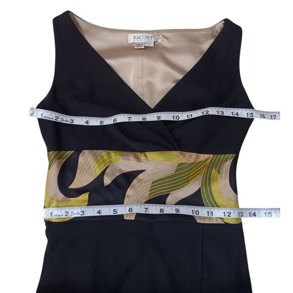 KAY UNGER New York Silk Blend Dress Size 2 Dressy Career Event Woven Belt V-Neck - Picture 3 of 12